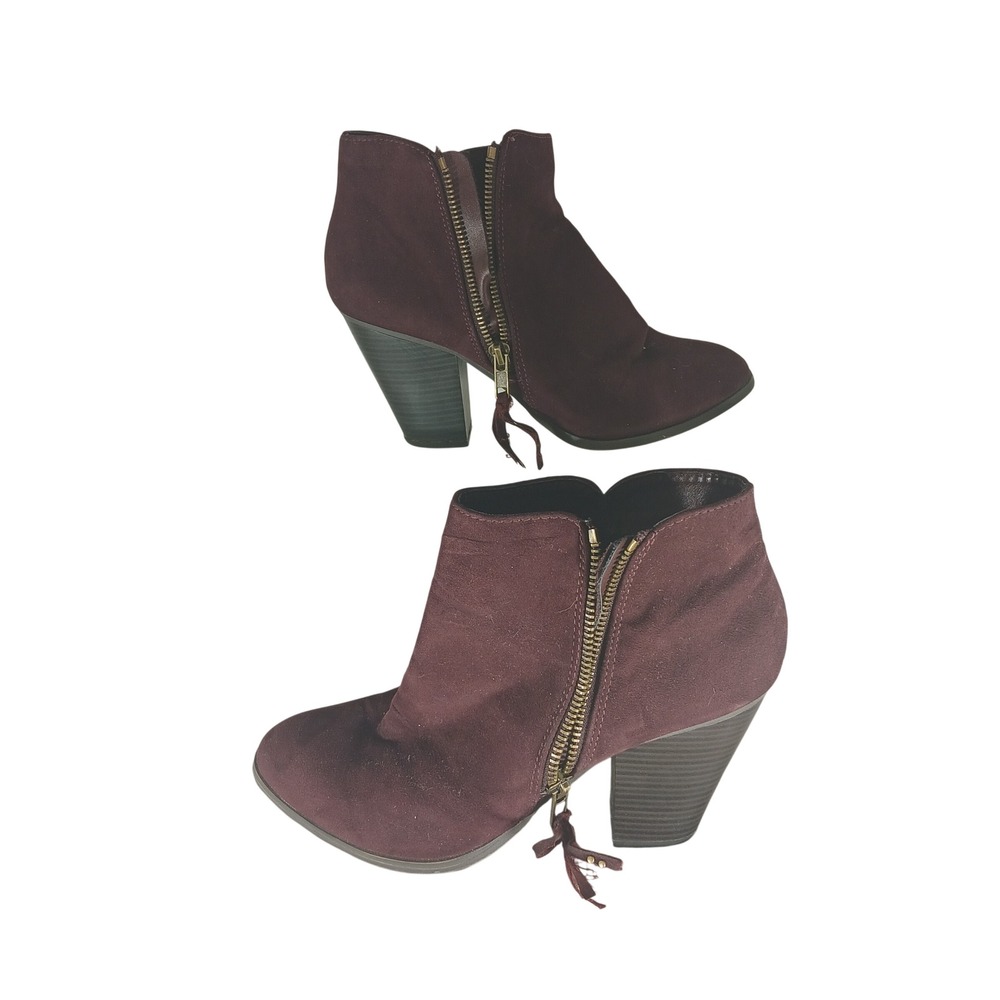 Charlotte Russe Ankle‎ Boots 7 Burgundy Faux Suede Tassel Block Heel Booties